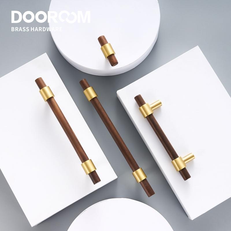 Dooroom Brass Black Walnut Furniture Handles Original Modern Nordic Pull Cupboard Wardrobe Dresser Shoe Box Drawer Cabinet Knobs