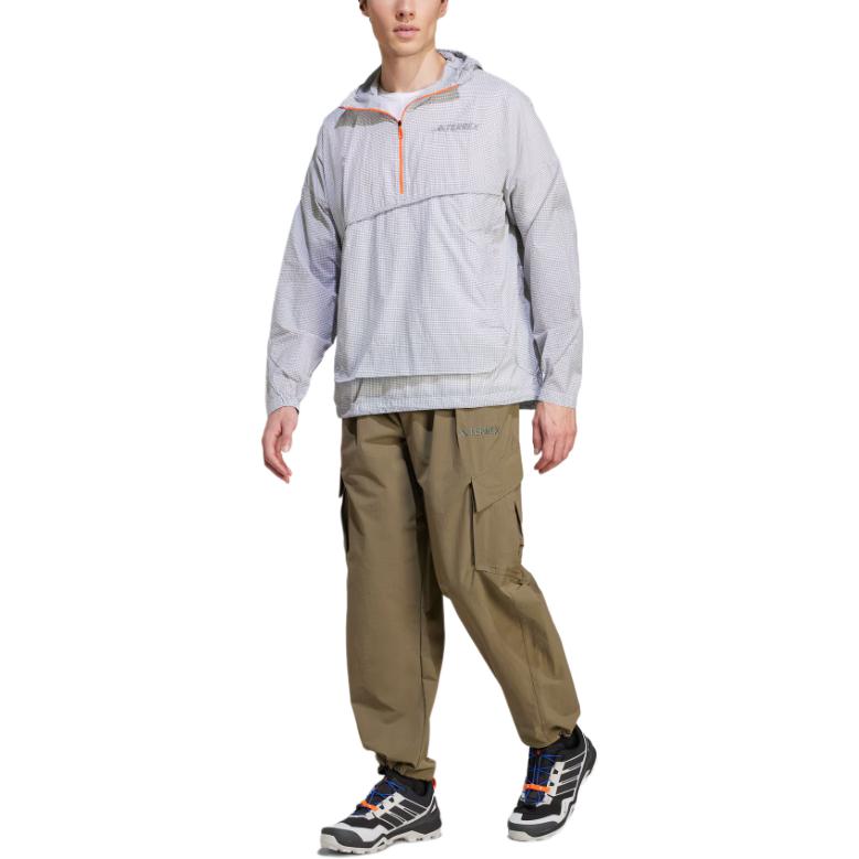 Adidas Terrex Xploric Ss25 Wind Anorak Outdoor Half-Zip Sports Loose Hooded Jacket Men Jacket White JF1504