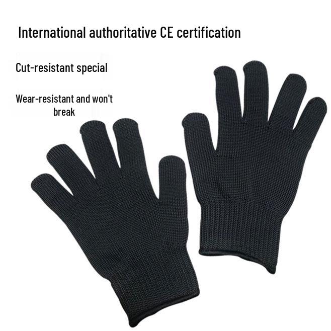 5A Grade Cut-Resistant Steel Wire Reinforced Black Glove for Outdoor Protection