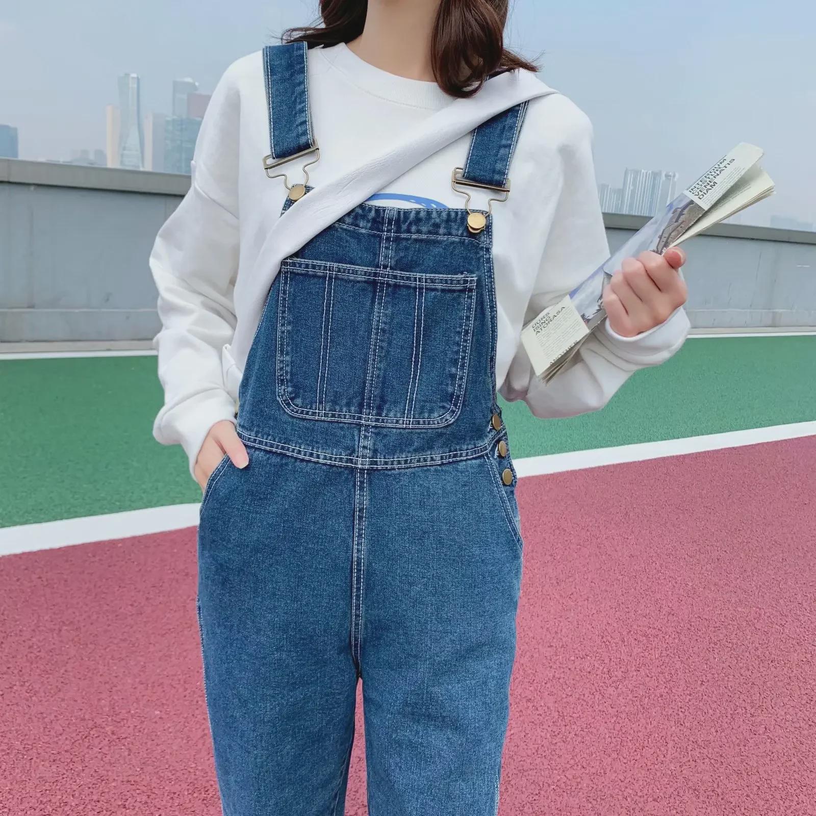 

Женский комбинезон из синей джинсовой ткани в стиле ретро - осень 2023 г., маленький размер, свободный, широкий, длиной до пола 3XL