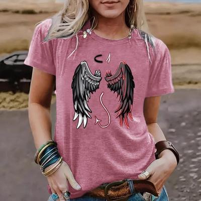 New Angel Wings Printed Round-neck Loose Short-sleeved Casual T-shirt