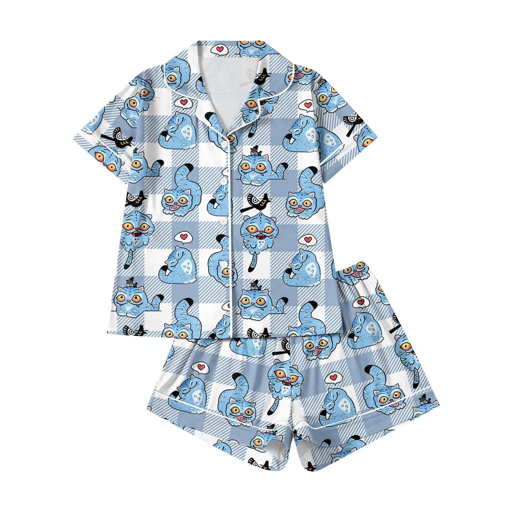 Children's Home Clothes Pajamas Set Short-sleeved Top Shorts Two-piece Set Outer Wear Play Cardigan Clothes