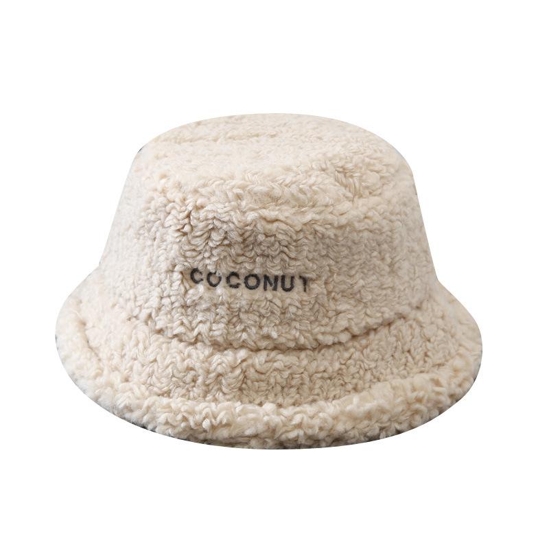 New Korean Style Lamb Wool Warm Fisherman Hat for Women In Autumn and Winter Japanese Embroidered Letter Basin Hat Thickened Ear Protection Hat