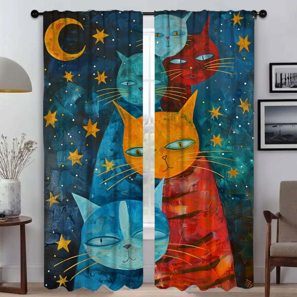 Exotic Cat Kitchen Curtains for Living Room Tulle for Bedroom Window Curtain Shades Partition Halloween Decoration Blackout Home