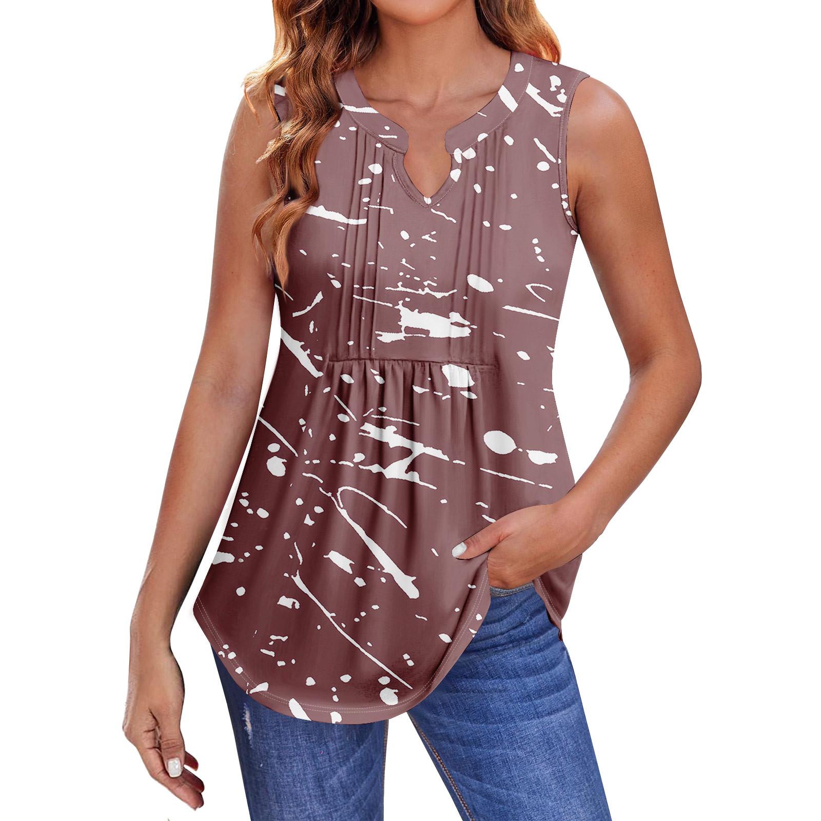 

Женские летние майки с V-образным вырезом и принтом, повседневные майки для женщин, свободные рубашки-туники без рукавов M