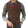Men's Brown Corduroy Suit Vest Slim Fit Notch Lapel Waistcoat with Pockets