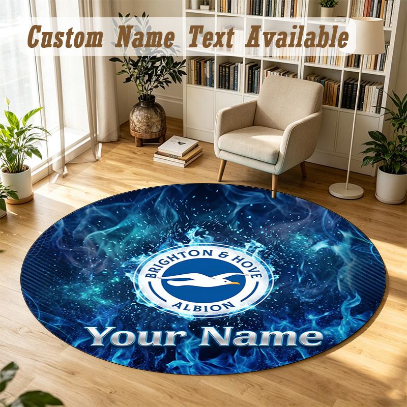 Round Rug Custom NameBrighton & Hove Albion Football Pattern Non Slip Carpet Home Floor Decor