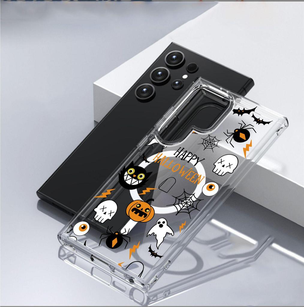 Transparent Full Coverage Evil Pumpkin Head Magnetic Case for iPhone 15/16/17 ProMax