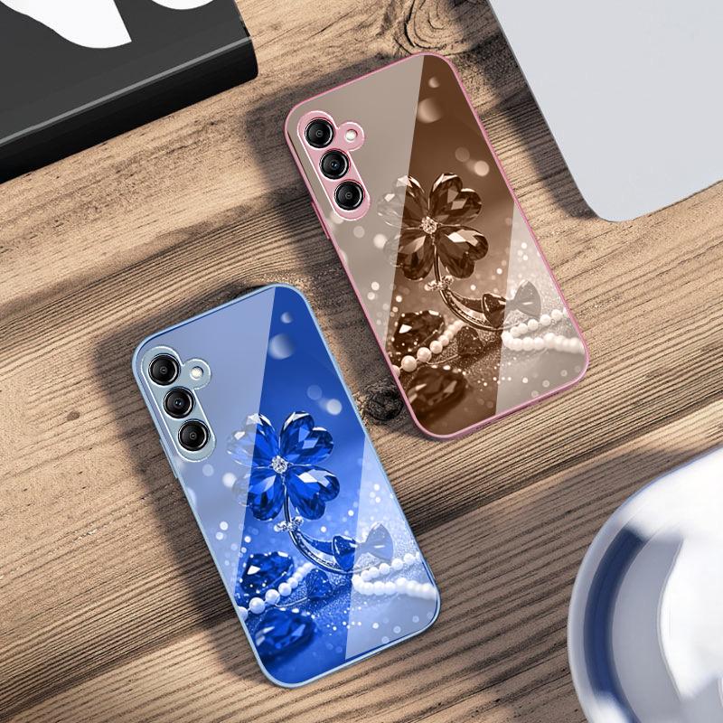 Lucky Four Leaf Flower For Samsung Galaxy A14 4G 20 30 52 20S 21S 22 A32 33 34 42 50 51 53 54 70 71 72 73 5G Glass Phone Case