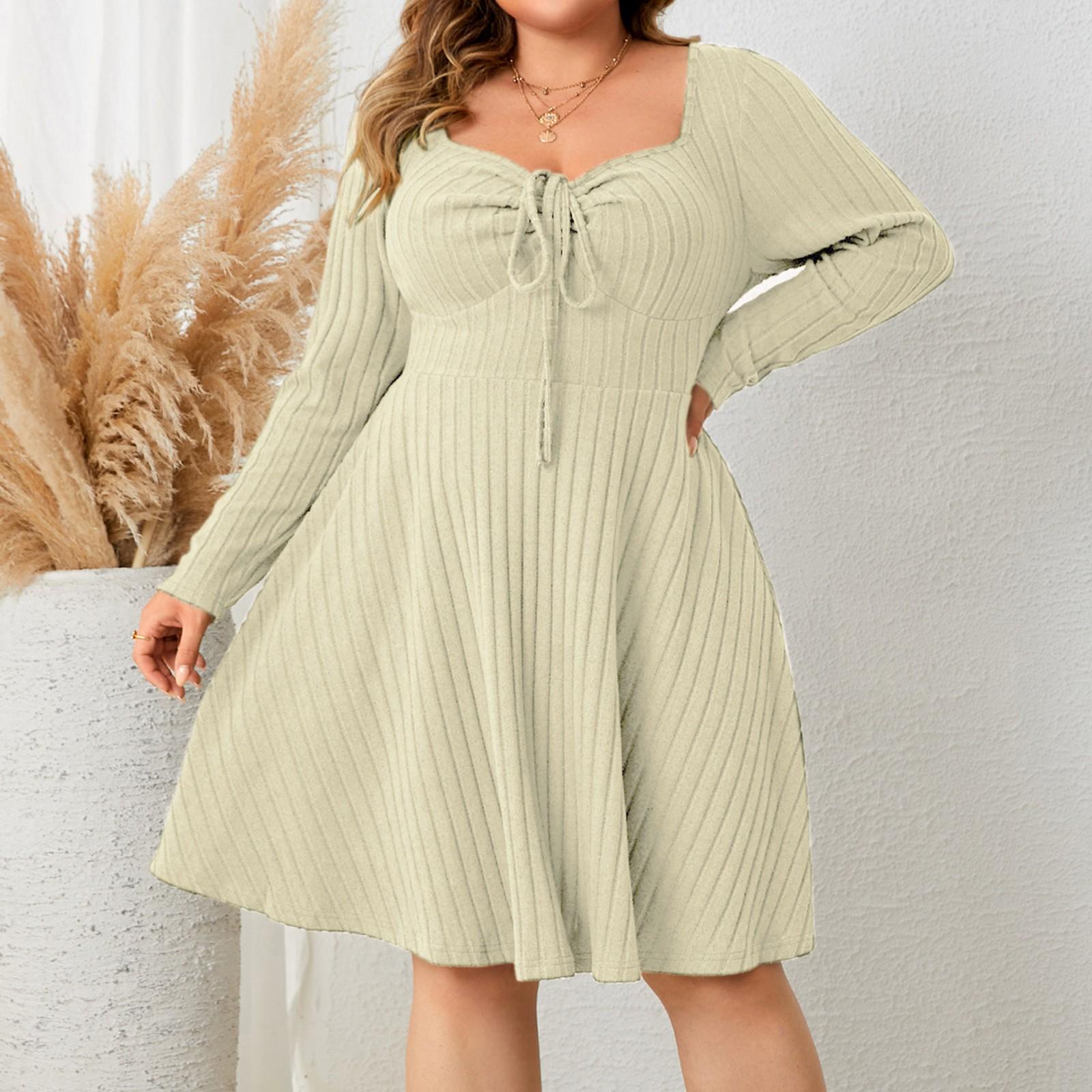 

Женское модное однотонное платье с большим V-образным вырезом и длинными рукавами XL хаки