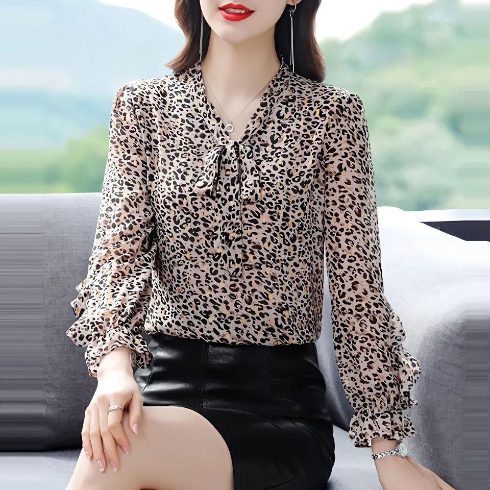 Women s Floral Chiffon Shirt,Women s Spring and Summer Shirt Top Fashionable and Versatile Shirt S цветной печати леопарда