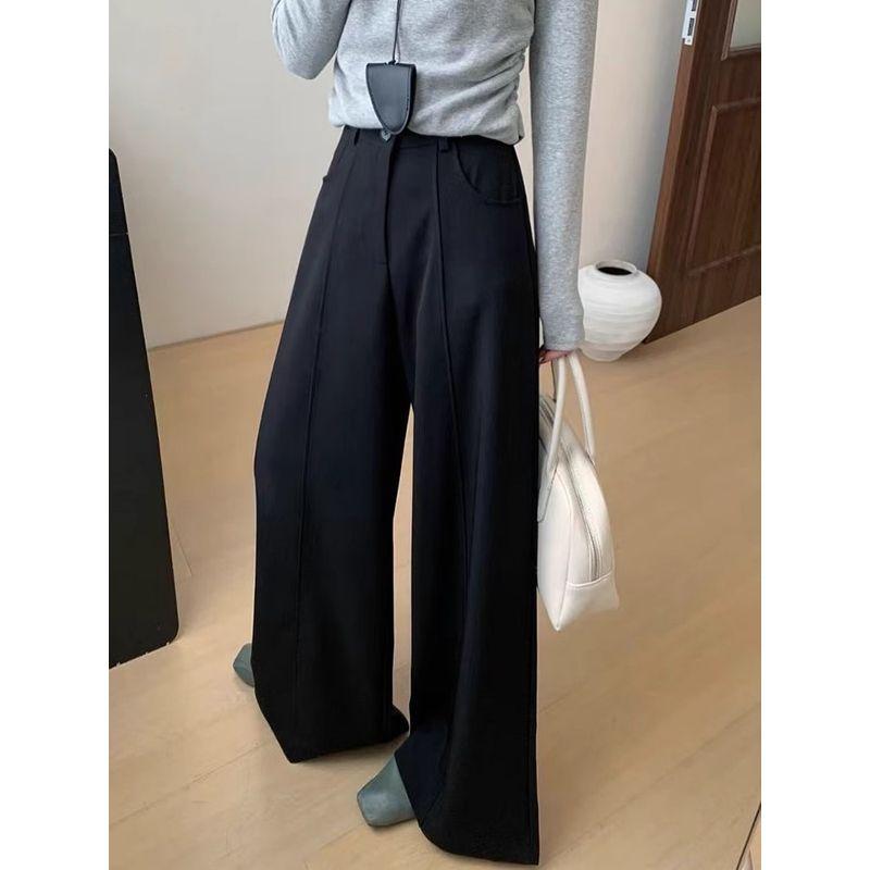 Kumikumi Idle Style High Waist Casual Pants Suit Pants Women Autumn High Waist Drooping High Waist Loose Pants Mop Pants