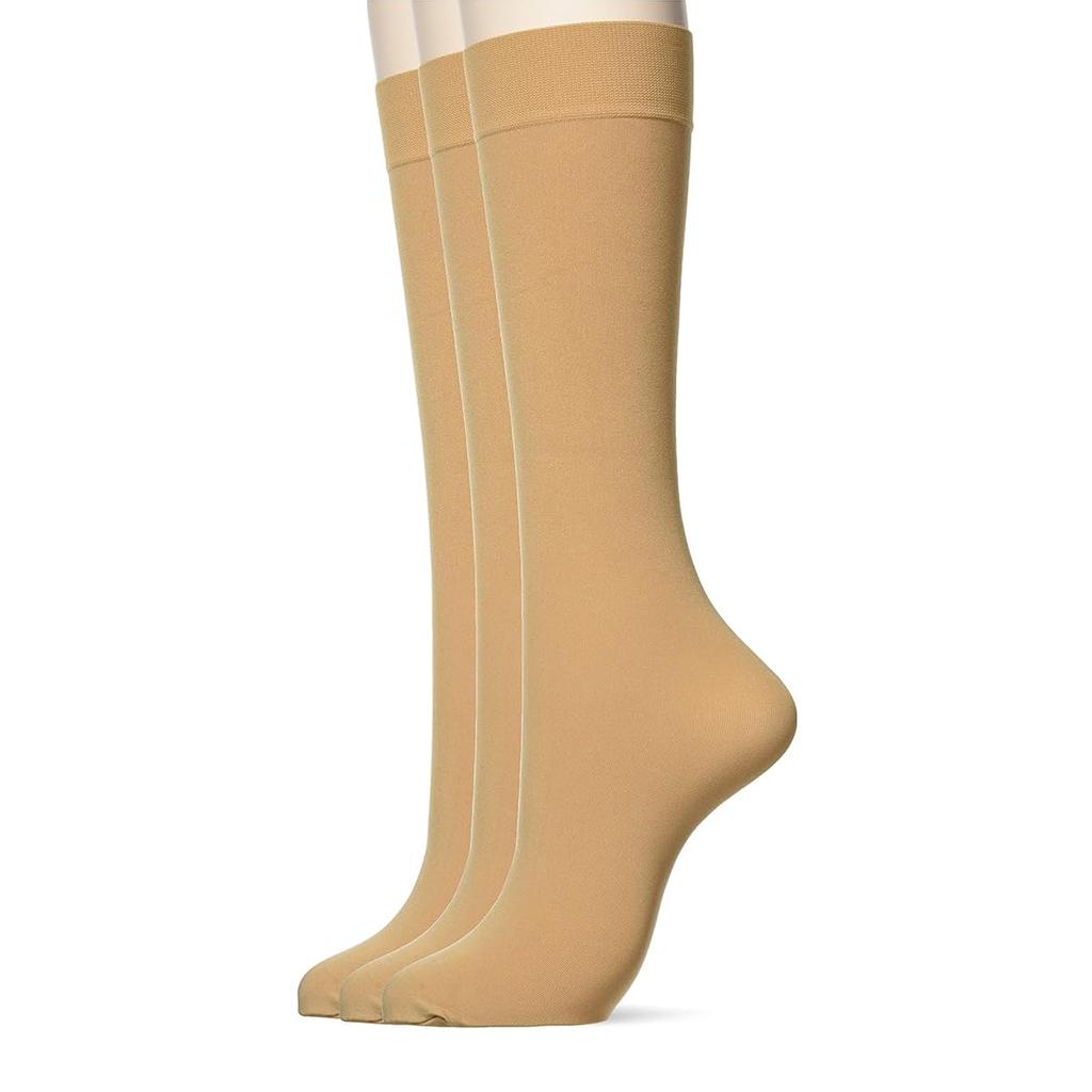 High below the tight stocking wide elastic set of 3 nude beige [Atsugi] socks, socks, knee, fit, socks, band, plain, pairs, FS6611, women's,
