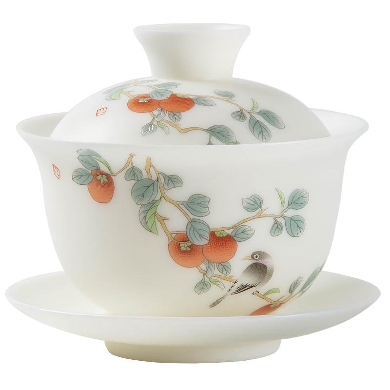 High-End Gold Inlaid Jade Ceramic Gaiwan Tea Bowl