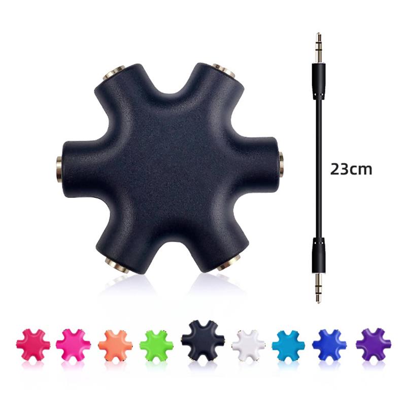 

6 портов наушники Aux разветвитель 6 в 1 смарт-аксессуары аудио Aux кабель разветвитель 3.5 мм 1 штекер на 5 гнездо поделиться адаптер чёрный