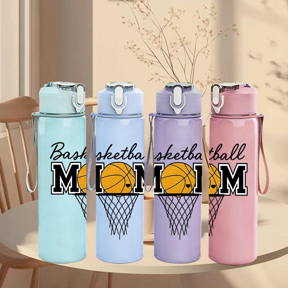 1PC Basketball Mom Sport Text Print 750ml Color Plastic Sports Water Bottle Leakproof Flip Straw Lid Suitable for Sports Office Home Use