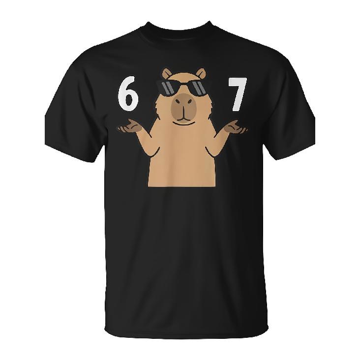 67 Capybara Meme T-Shirt with 6 & 7 Hand Gesture - Capybara Phonetics Novelty - Unisex Casual Round Neck Tee - Funny Meme Apparel for & - Soft Shirt S чёрный