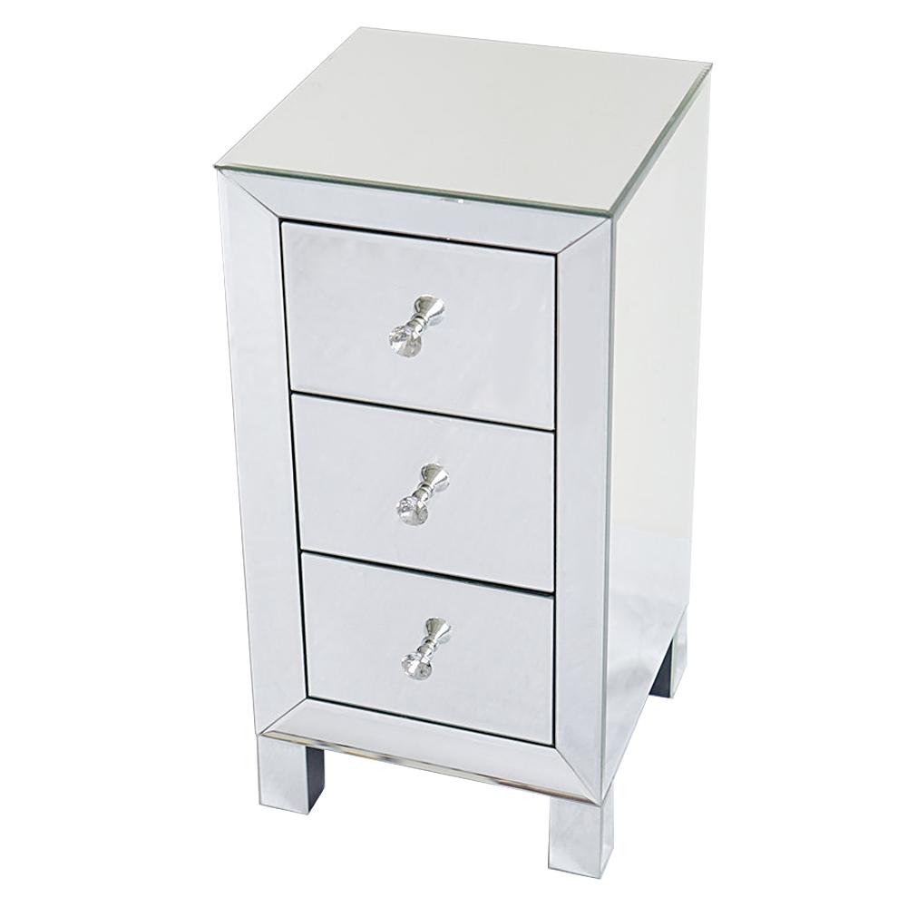 Modern And Contemporary Mirrored 3-Drawers Nightstand Bedside Table Bedroom Furniture