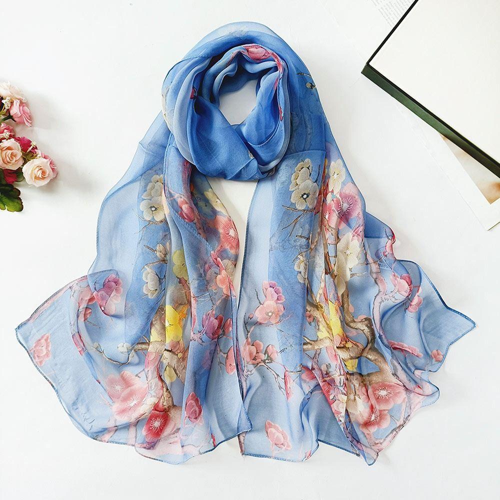 Embroidered Silk Scarf Sun-Resistant Long Wraps Summer Sunscreen Hijab  for Women