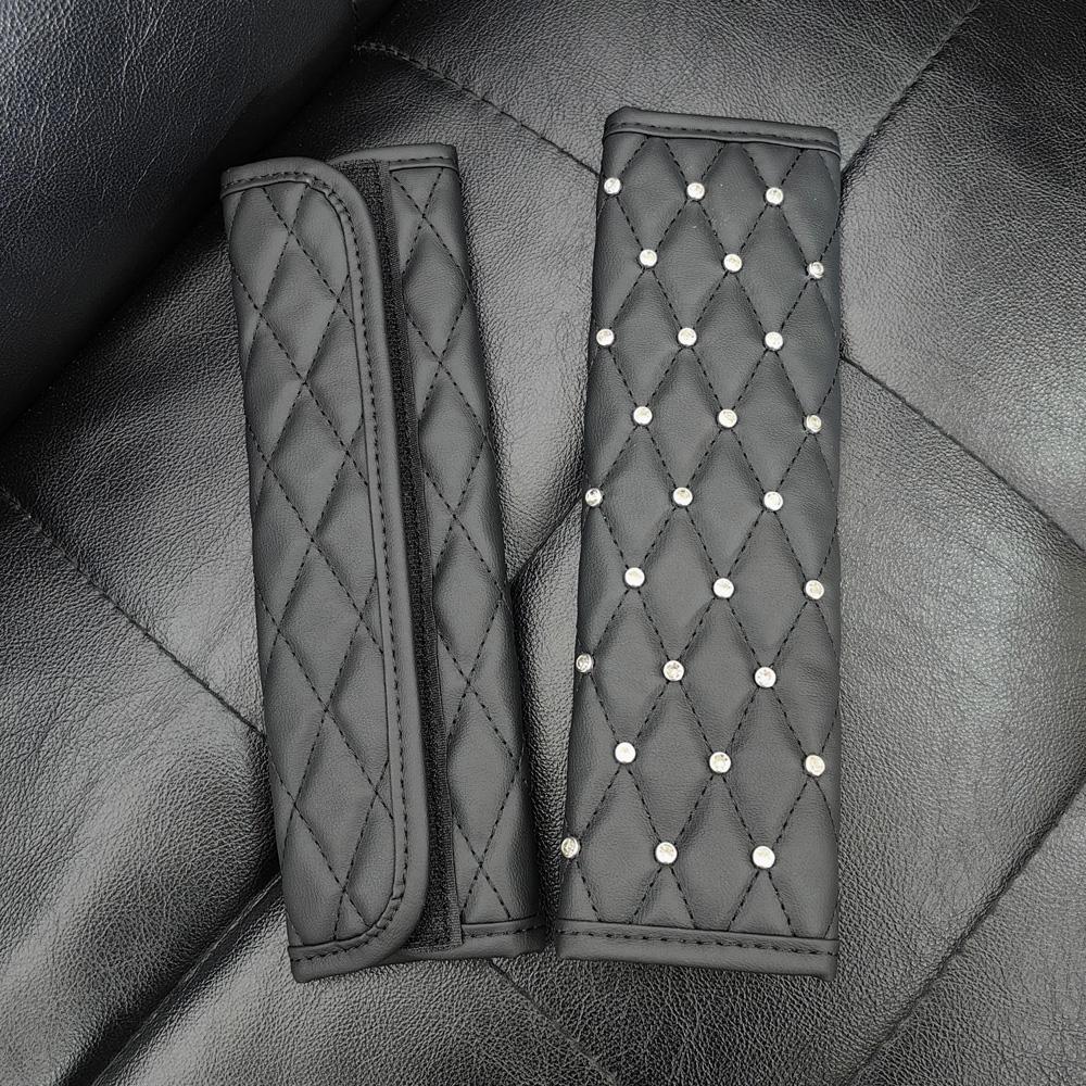 2pcs Soft Leather Universal Car Safety Seat Belt Cover Diamond Crystal Auto Shoulder Pad Styling Car Interior Accessories
