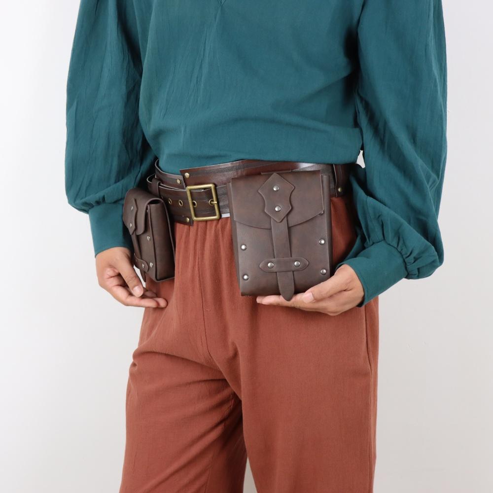 Medieval Belt PU leather copper coin waist bag Coaplay wide belt Renaissance retro belt Cosplay props Accessory