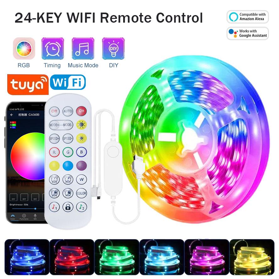 Smart RGB LED Strip Lights USB 5050 Tuya WIFI APP Control Flexible Lamp Tape Room Decor Works with Alexa Google Assisant