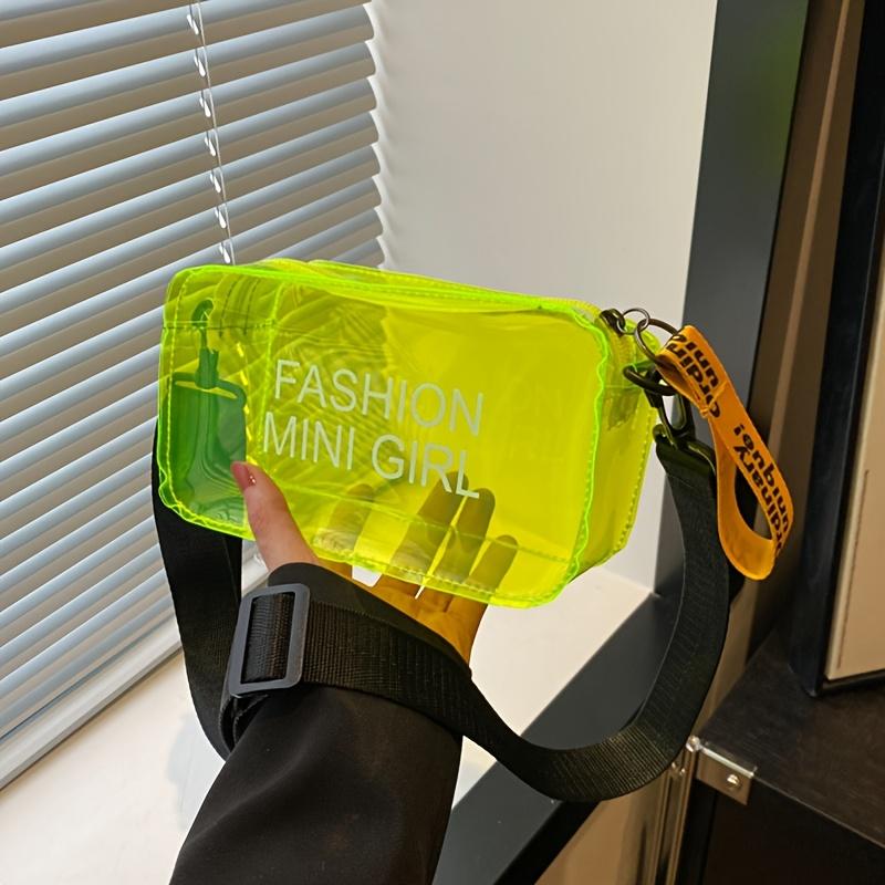 Trendy Jelly Handbag Fashion Letter Small Square Bag Transparent Jelly Bag Single Shoulder Handbag Simple Adjustable Strap Crossbody Bag