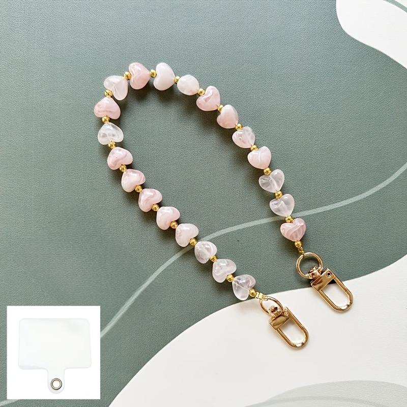 Fashion Acrylic Mobile Phone Chain Love Heart Pendant Beaded Telephone Lanyard Cellphone Hanging Rope For Women Jewelry