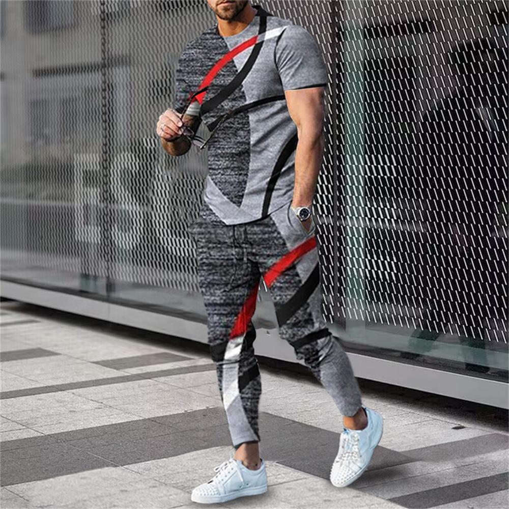 Summer Men Sets Short Sleeve T Shirt Pants Suits Oversized Tops Street Sportswear Men's Casual Tracksuits Trend Print Clothing