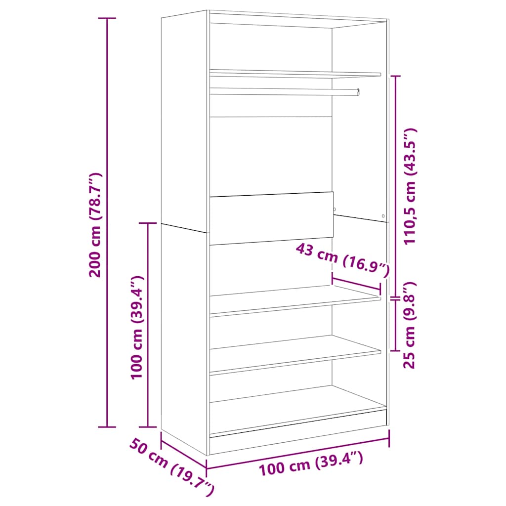 Wardrobe Concrete Grey 100 x 50 x 200 cm Particleboard