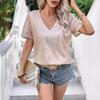 Summer Women's Sexy Solid Color Sequin V-neck Short Sleeved Loose Fitting Women's T-shirt