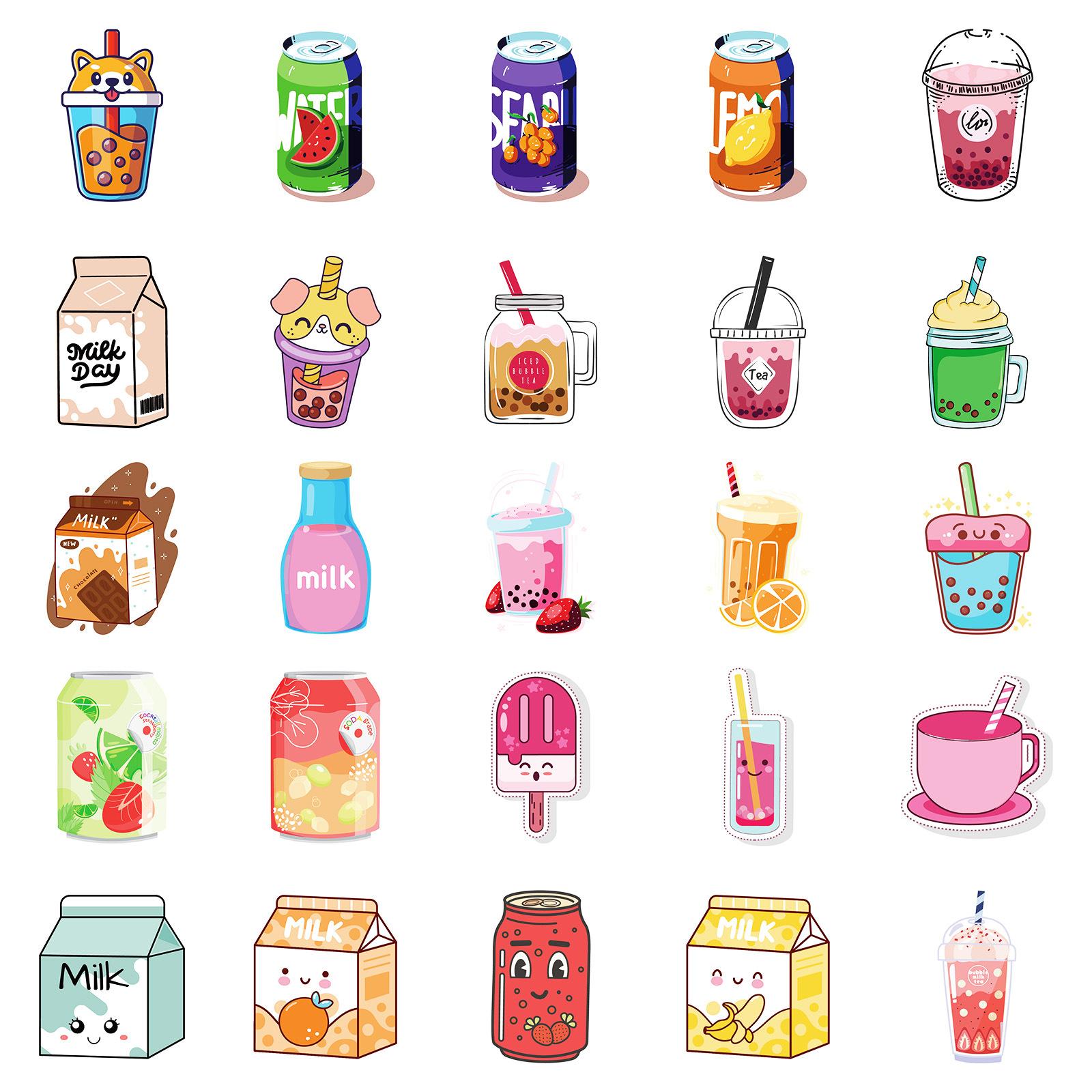 

50 Забавных Наклеек Молочный Чай Сода Без Повторов Pp Водонепроницаемая Декоративная Наклейка Сделай Сам Скейтборд Холодильник Пачка