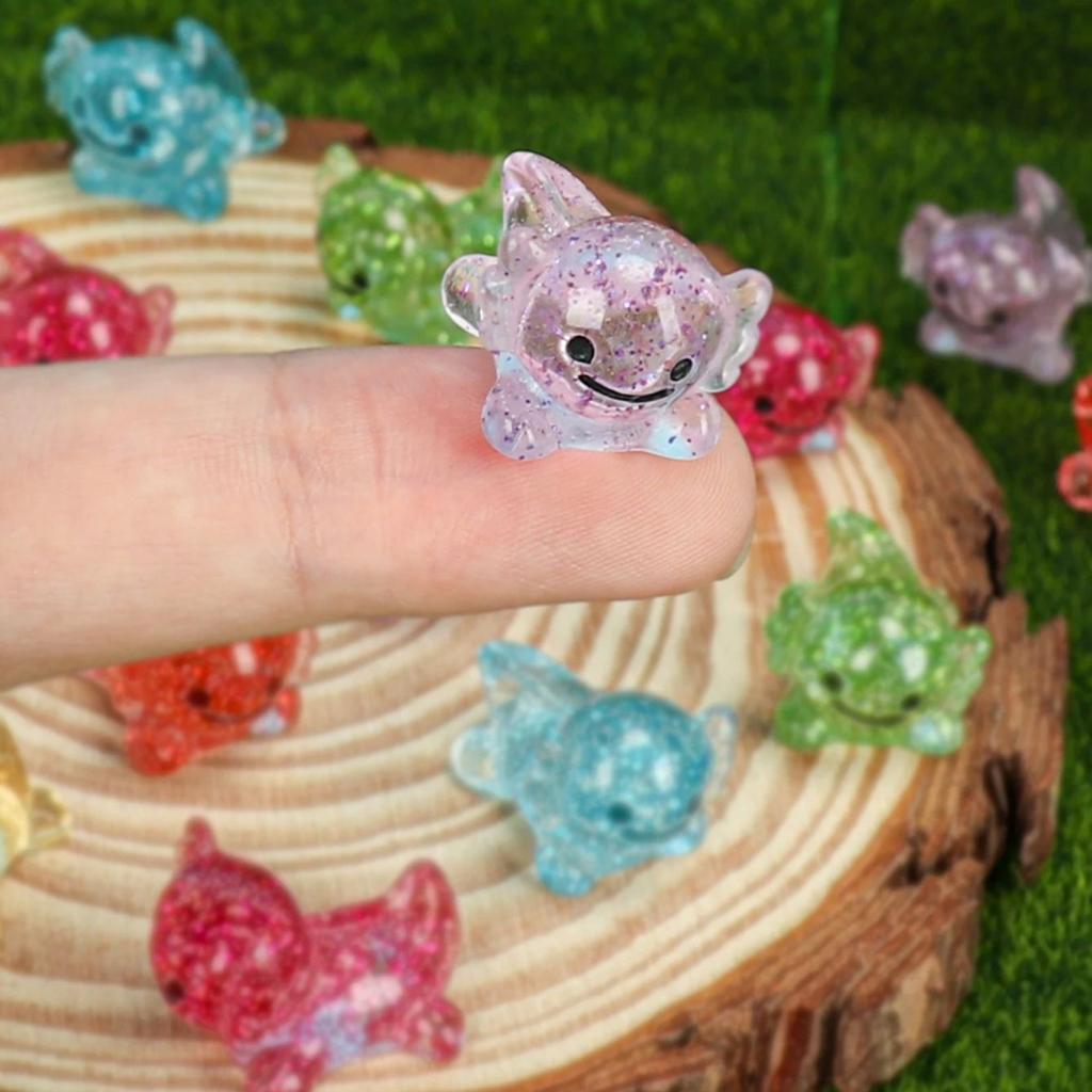Non-Toxic 10/20Pcs Mini Resin Axolotl Miniature Glitter Axolotl Tiny Animal Figures Ornament For Diy Fairy Garden Glass Container