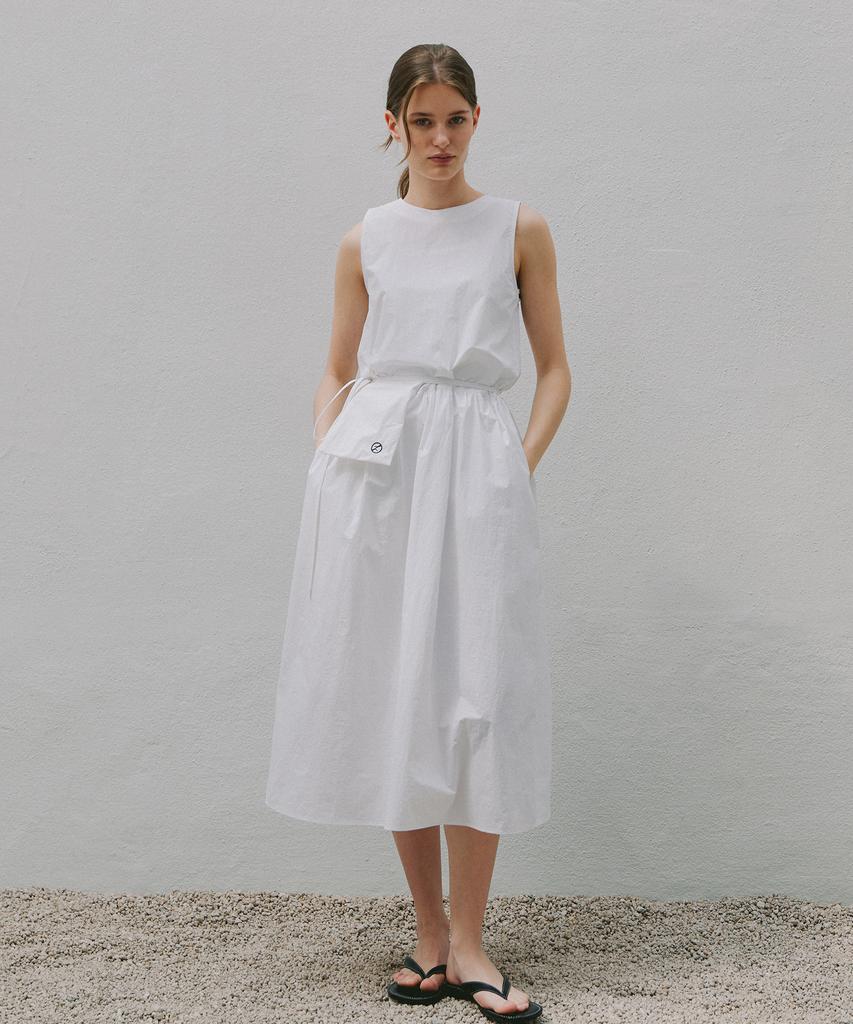LAMINEZ Pocket Belt Summer Dress - White