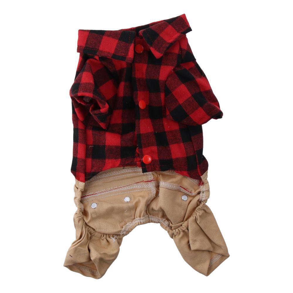 

Хлопковые четвероногие брюки с плечами цвета хаки Полностью хлопковая одежда Мягкий костюм для домашних животных Красная клетчатая рубашка