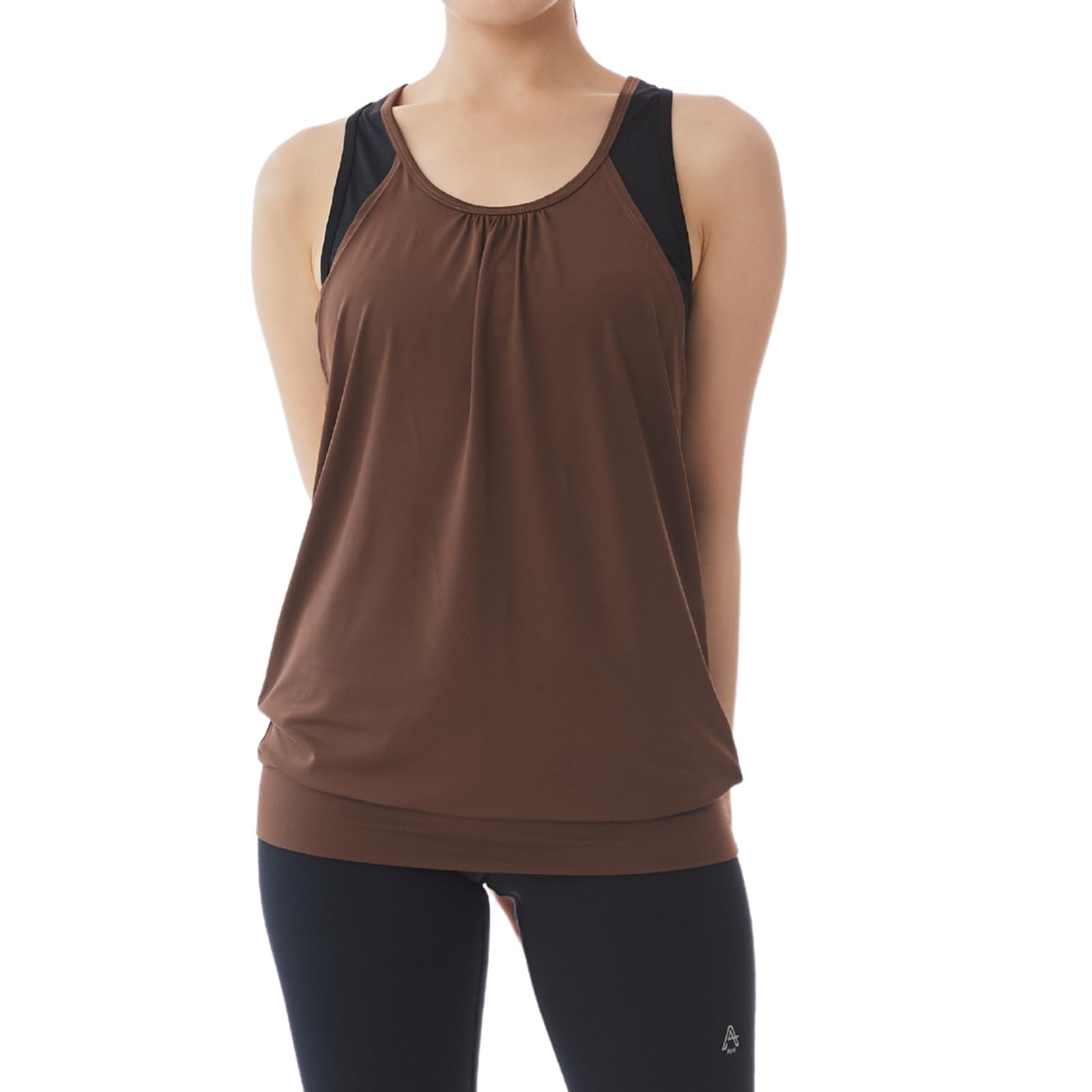 

Длинная майка для йоги, стильная и милая, размер [machikaada], женский топ, чашки, (Черный/Коричневый, L)