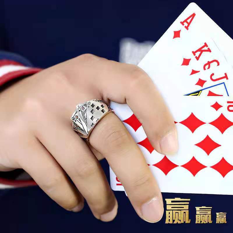 Flush Poker Ring for Men and Women, Domineering Retro Square Open Ring Jewelry