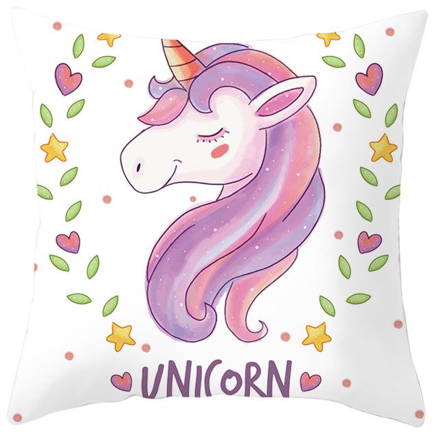 Nordic Unicorn Printed Peach Leather Velvet Pillowcase Cute Pink Horse Rainbow Cartoon Sofa Pillowcase