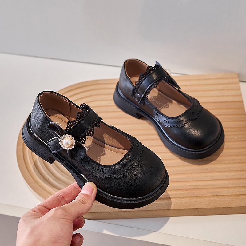 Spring and Autumn New Girls' Leather Shoes Lace Bow Versatile Single-Layer Shoes