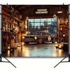 Vintage Car Garage Background - 100% Polyester Vintage Style Decor for Classic Car Enthusiasts