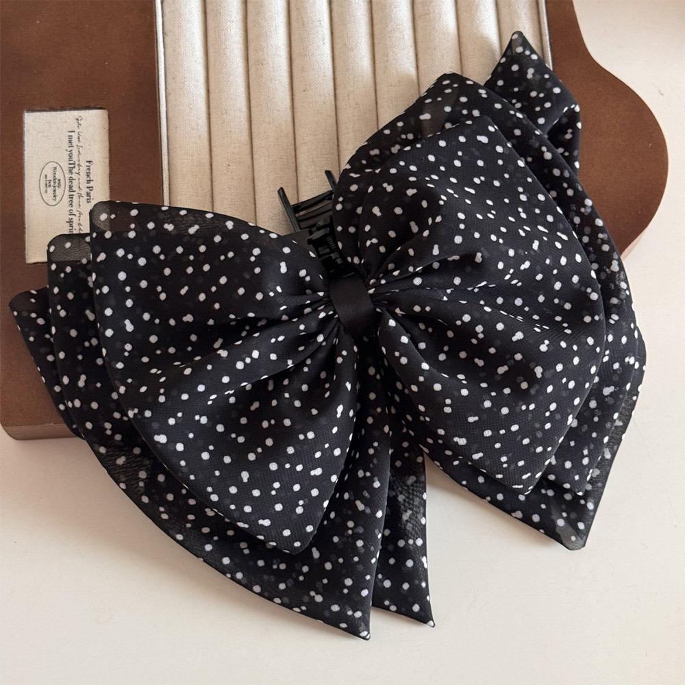 Retro Black White Polka Dot Women Bow Hairpin Chiffon Hair Accessories Hair Claw Clip Girls Headwear Gifts