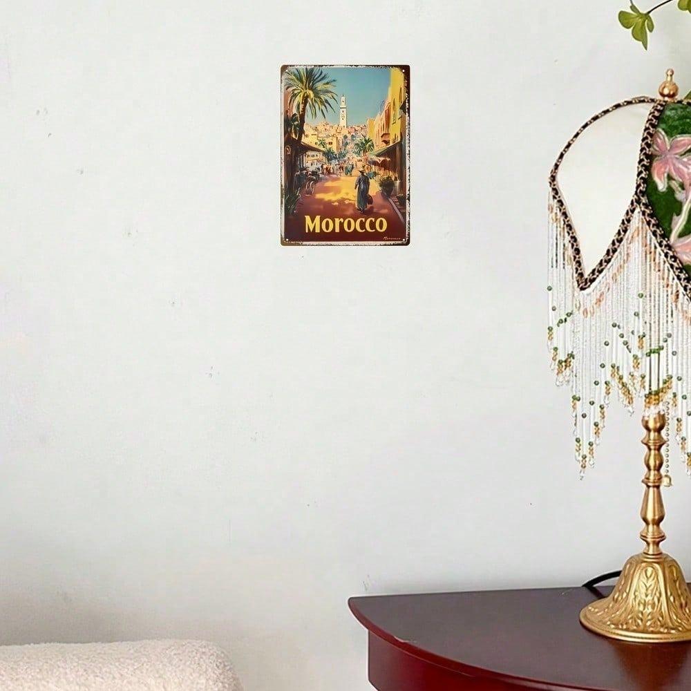 Retro Metal Sign 8x12, Vintage Morocco 2D Flat Iron Wall Art, Text-Free Minimalist Room Decor, Rustic Home Display