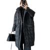 2024 Winter weiße Entendaunen mittlere und lange Daunenjacke lose Version abnehmbare Hutsilhouette über dem Knie warme Jacke