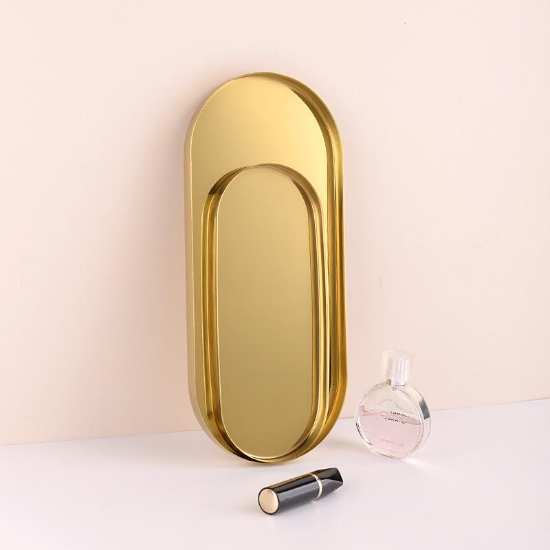 Luxury Stainless Steel Oval Jewelry and Cosmetics Tray