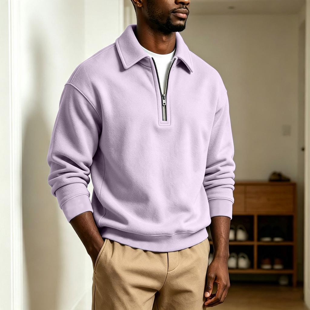 Men's Zip Up Long Sleeve Sweatshirt with Collar Casual Athletic Top