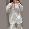 Loose Lapel Hollow Out Women's Shirt White Long Sleeve Bandage Lace Up Female Shirts 2025 Spring Summer Fashion Lady Top Street