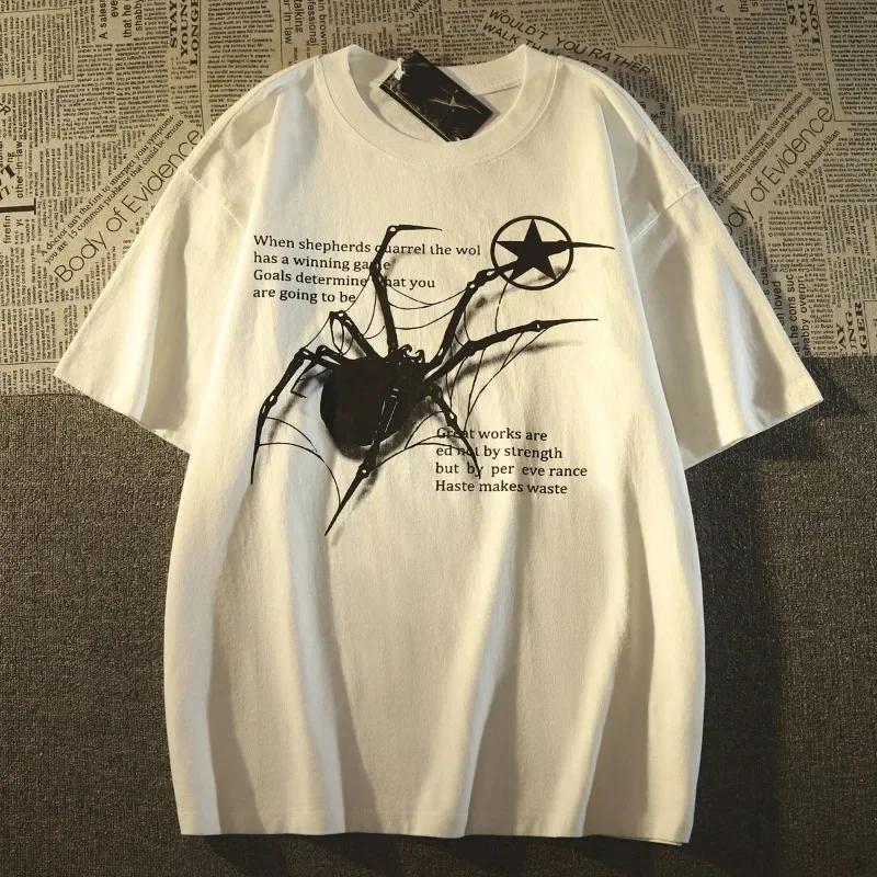2026 New Style Mens ShortSleeved Street Spider Pattern Casual LooseFitting Style Tshirt S