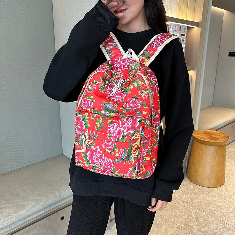 Schoolbag Women's Green Big Flower Backpack Personalized Niche Design Student School Bag Going Out Large Capacity Leisure Travel Backpack