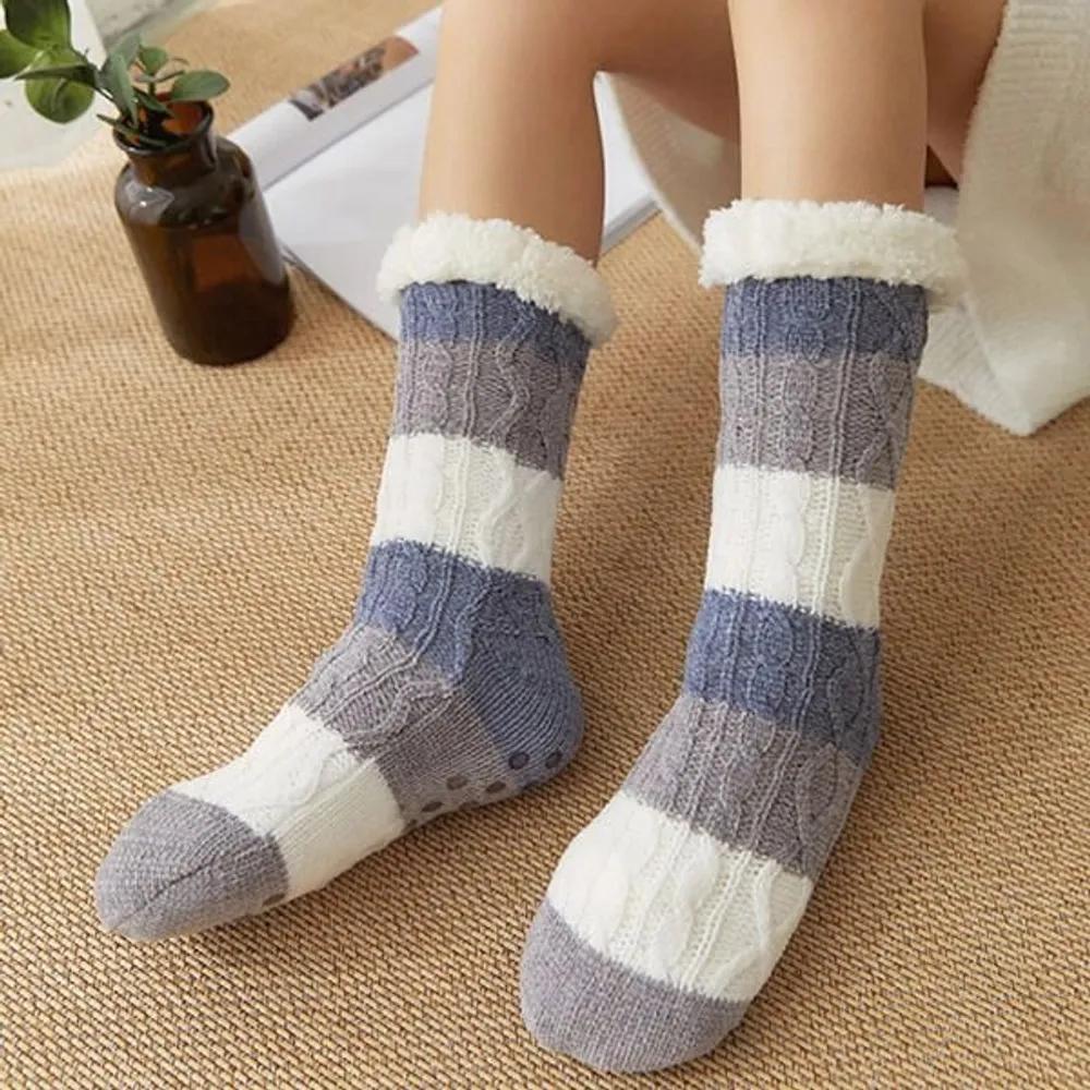 With Market Striped Long Fleece Sleep Socks 2 Colors 01. Blue_1313623