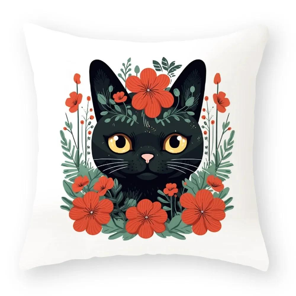 Office Sofa Car Cushion Cover Plant Flower Cat Pattern Luxury Home Decor Pillow Cover